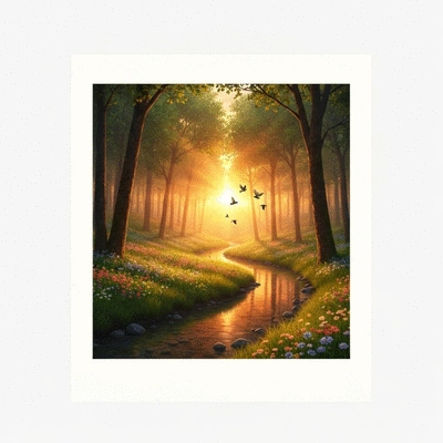 Lush seasonal wetland ecosystem with diverse plant life and a few birds, serene and vibrant