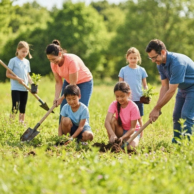 Community volunteers planting native species for habitat restoration